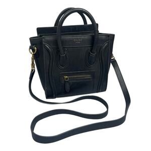 Celine Nano Luggage Black Leather Wing-Side Mini Handheld Crossbody Handbag